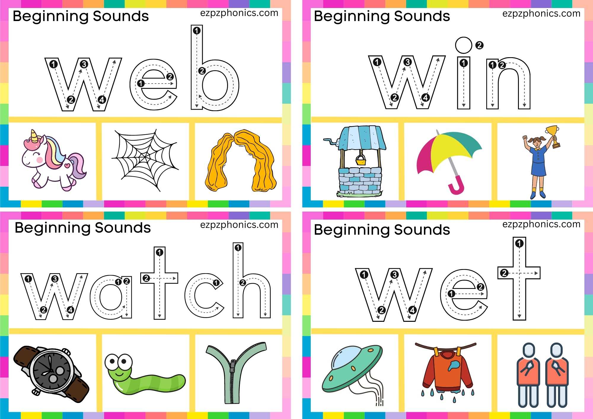12 W Beginning Sound Clip Cards